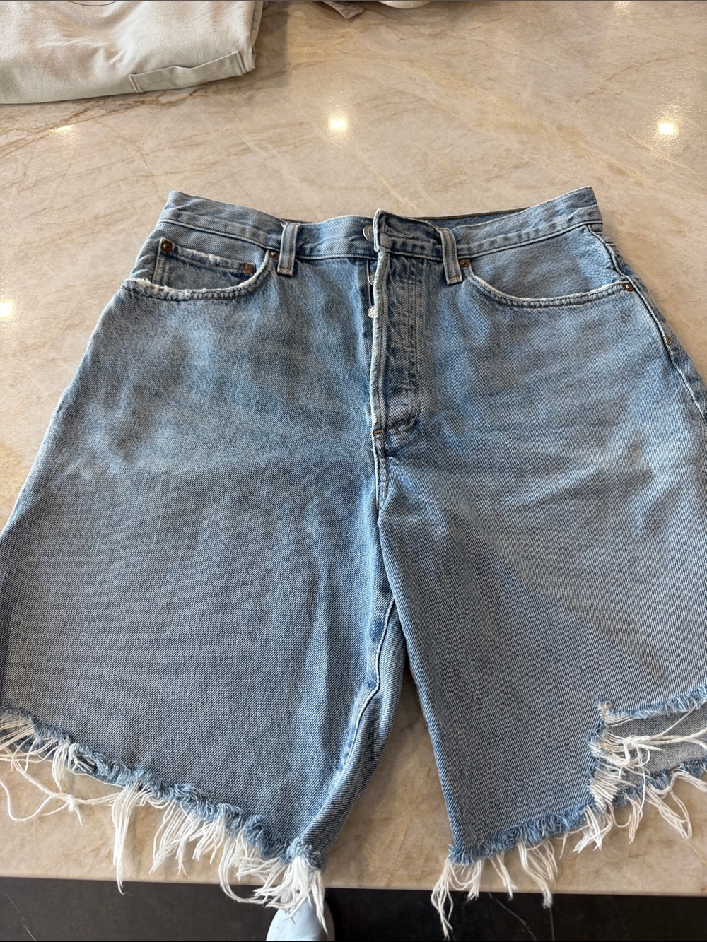 Agolde Light Blue Cutoff Jean Shorts